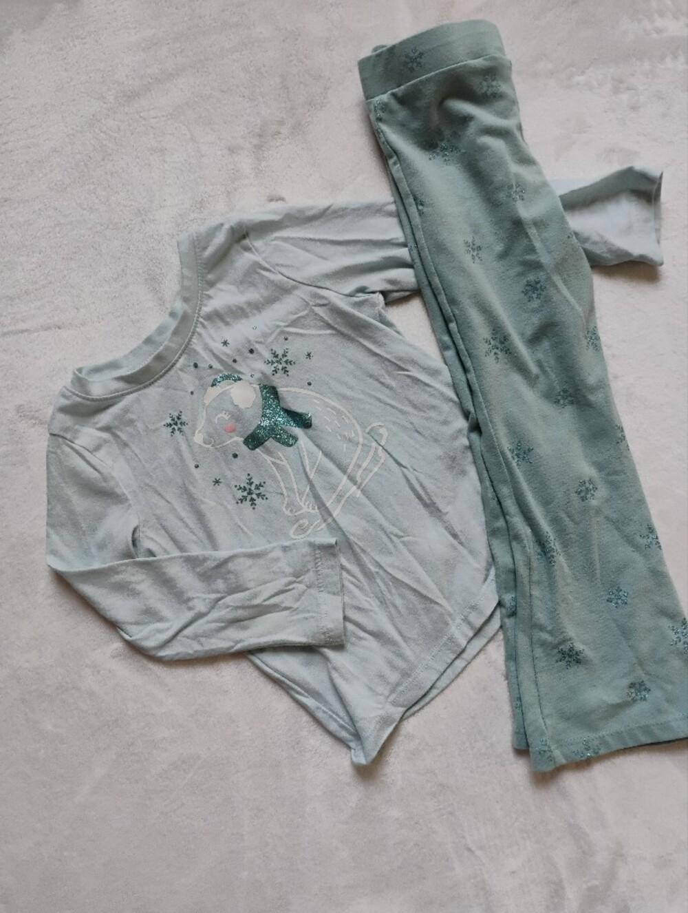 Cute Polar Bear Glitter Snowflake Top & Matching Flare Leggings | 2T